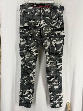 Copper Rivet Camo Cargo Skinny Jeans Mens Small Gray Stretch Zip Pocket Pants